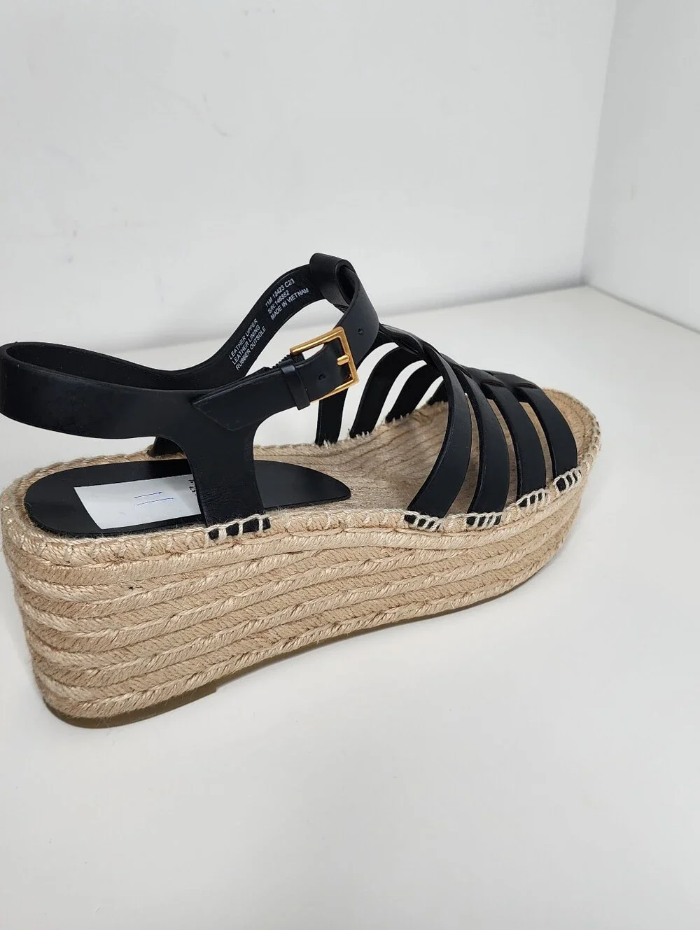 Tory Burch Fisherman Black Leather Espadrille Womens Wedge Sandals Size 11